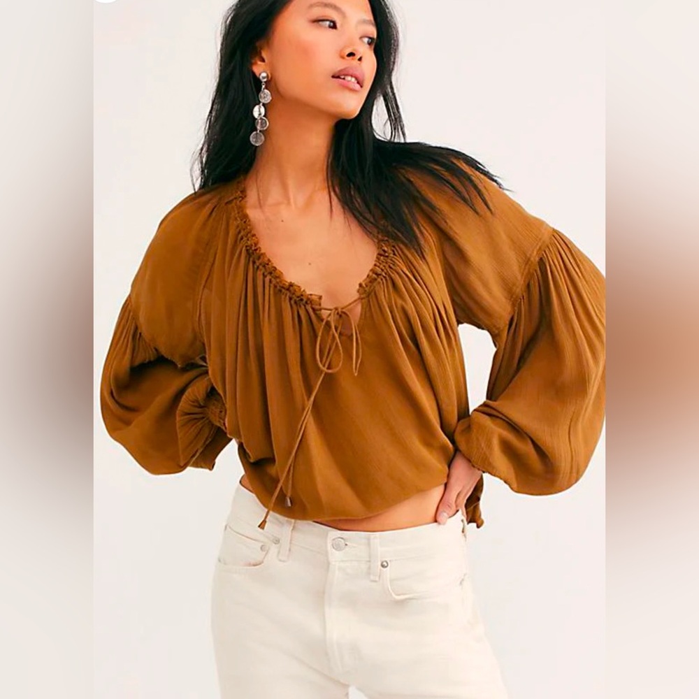 Free People Banda Blouse in Gold